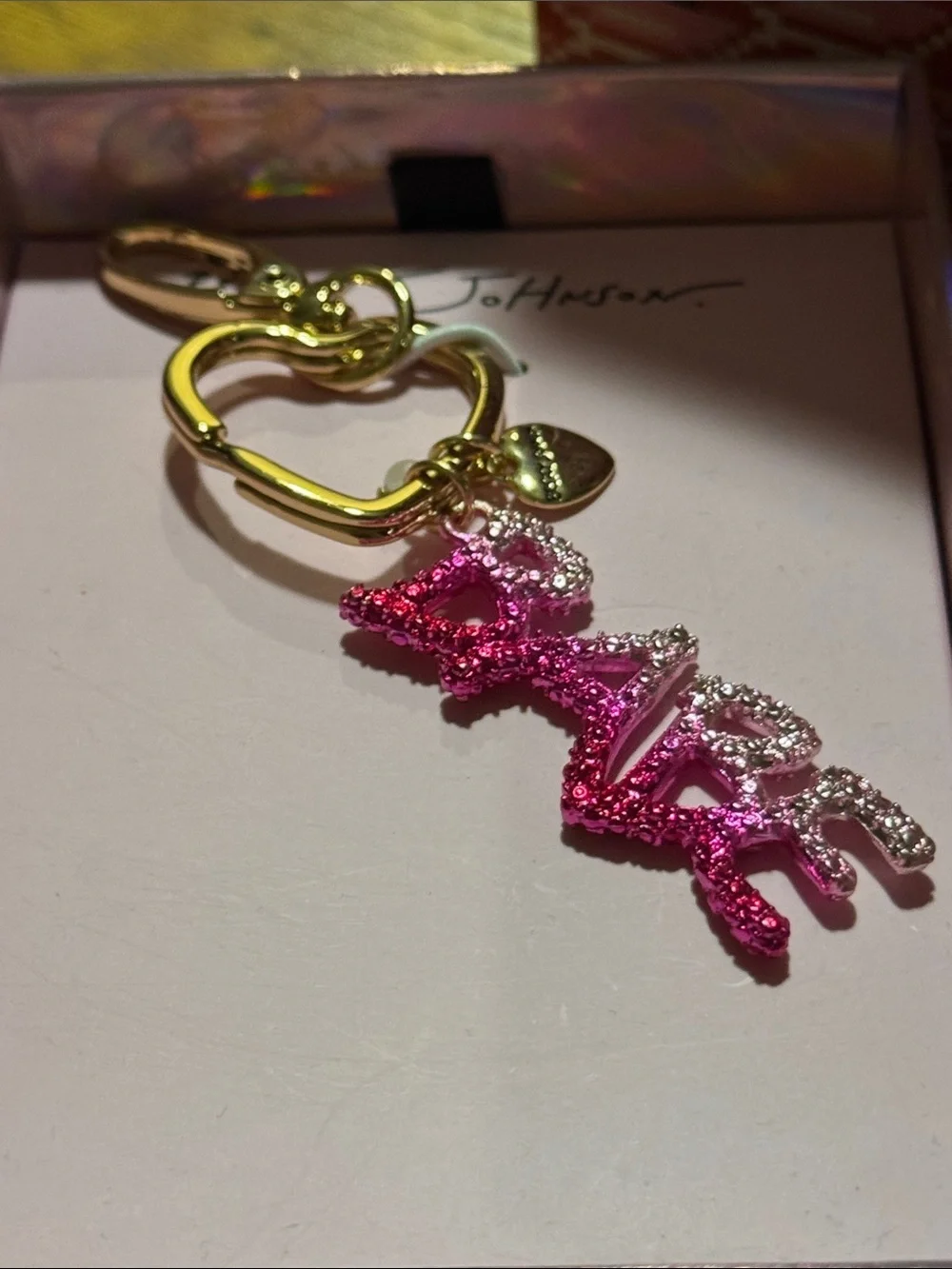 Betsey Johnson Pink Crystal Rabbit Key & Card Holder Charm